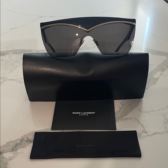 Saint Laurent Black and Silver Shield Sunglasses - Picture 4 of 13